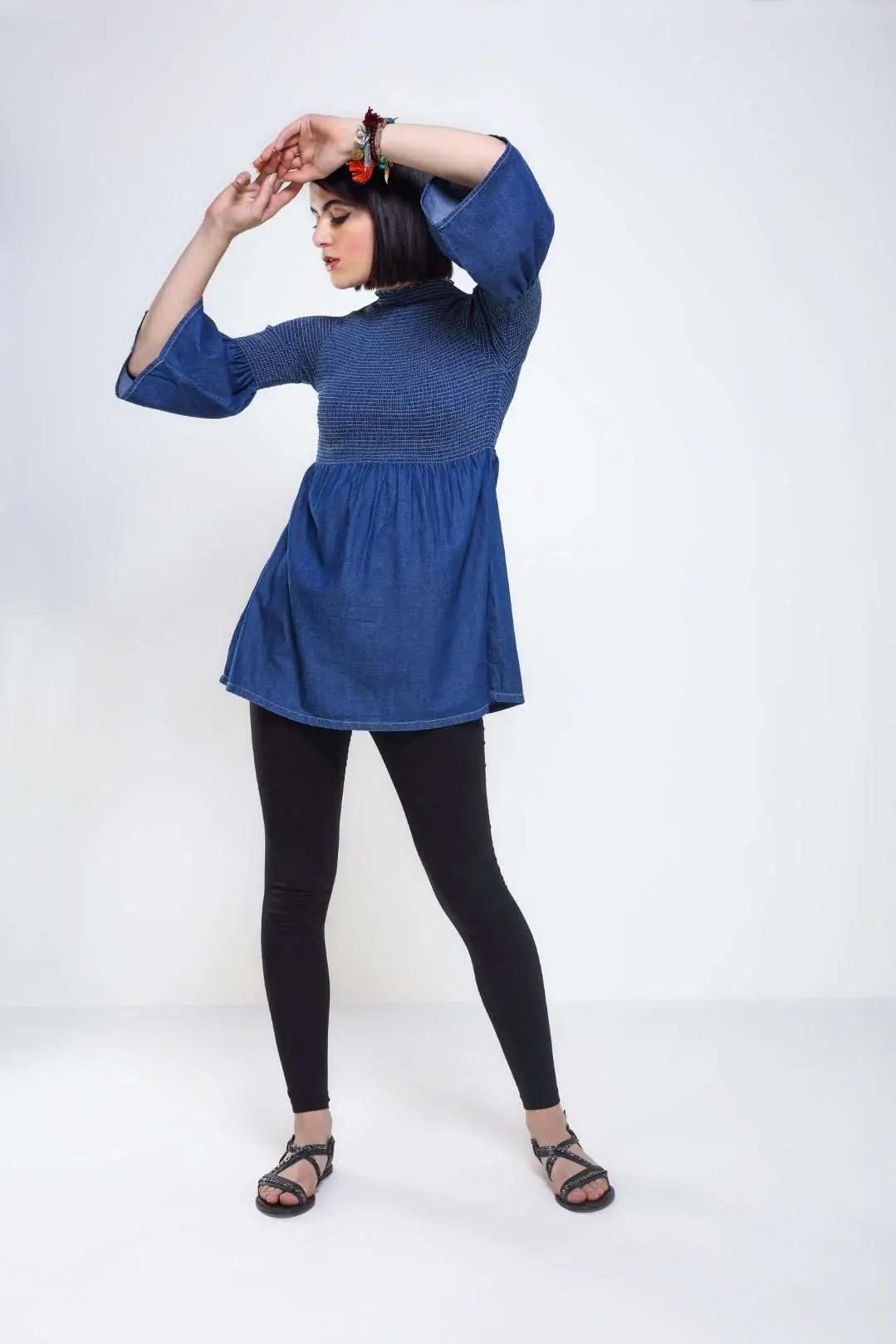 Dark Blue Denim Flared Top