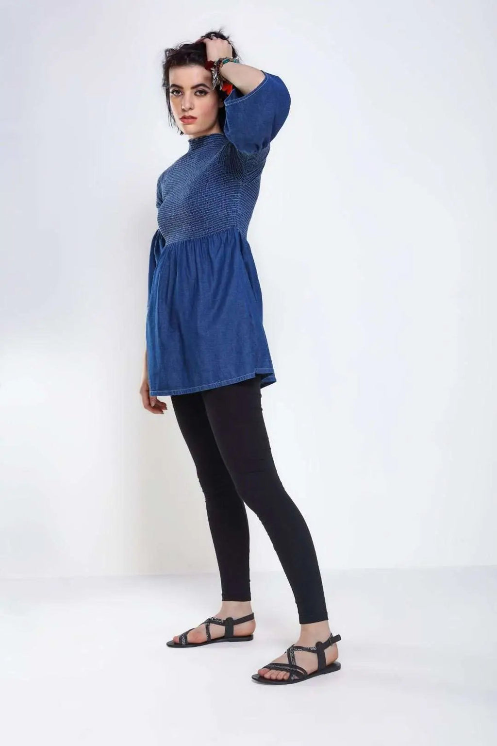 Dark Blue Denim Flared Top