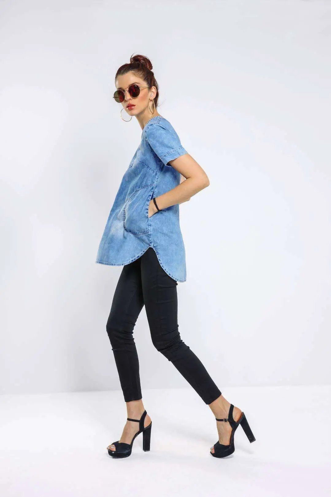 Light Blue Denim Tunic Top