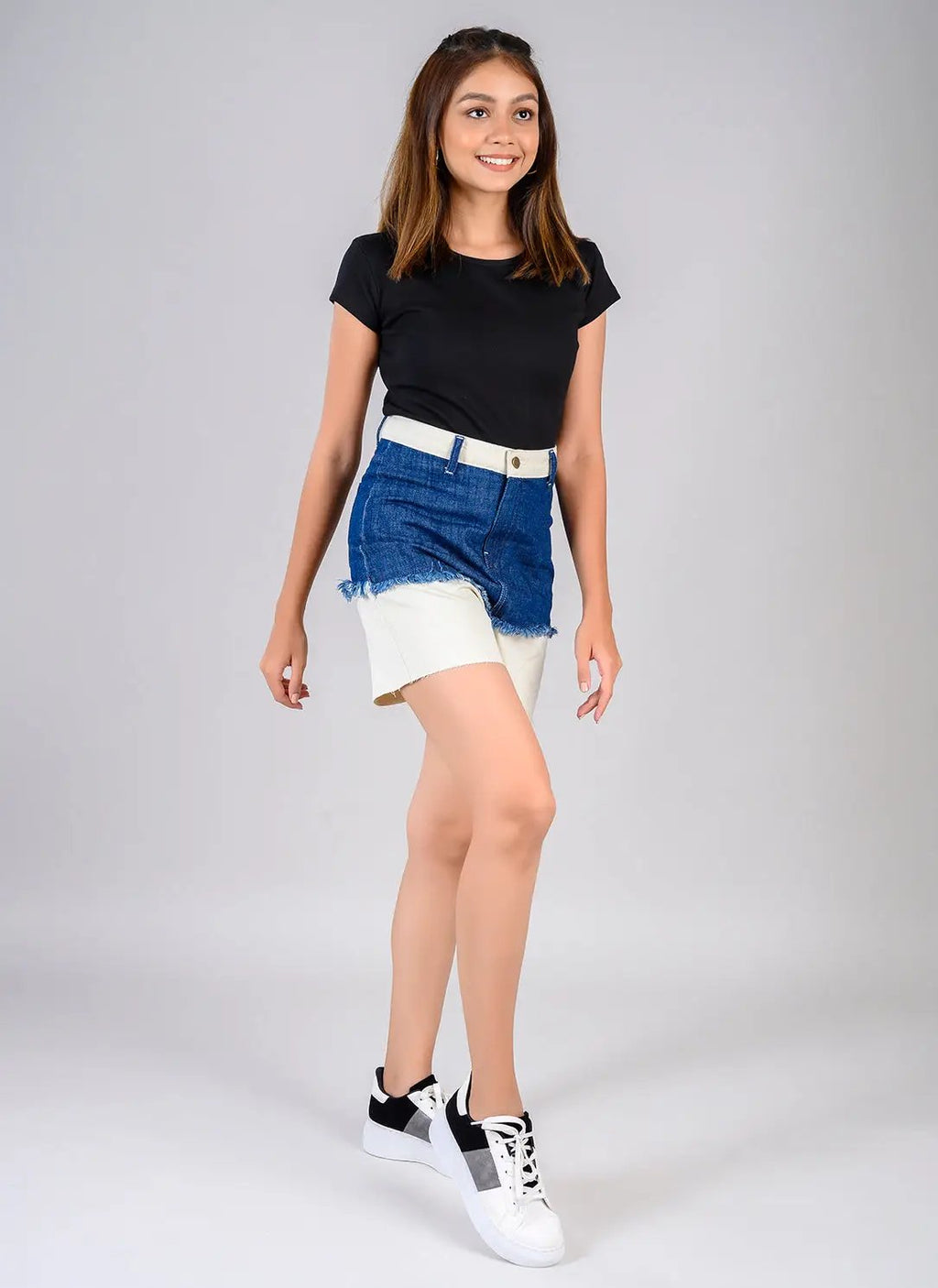 Two Tone Denim High Waist Shorts