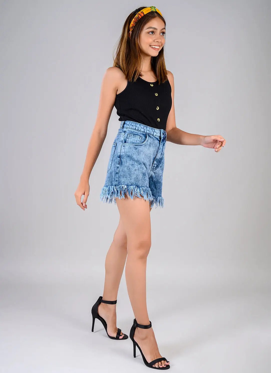High Waist Vintage Shorts With Fringes