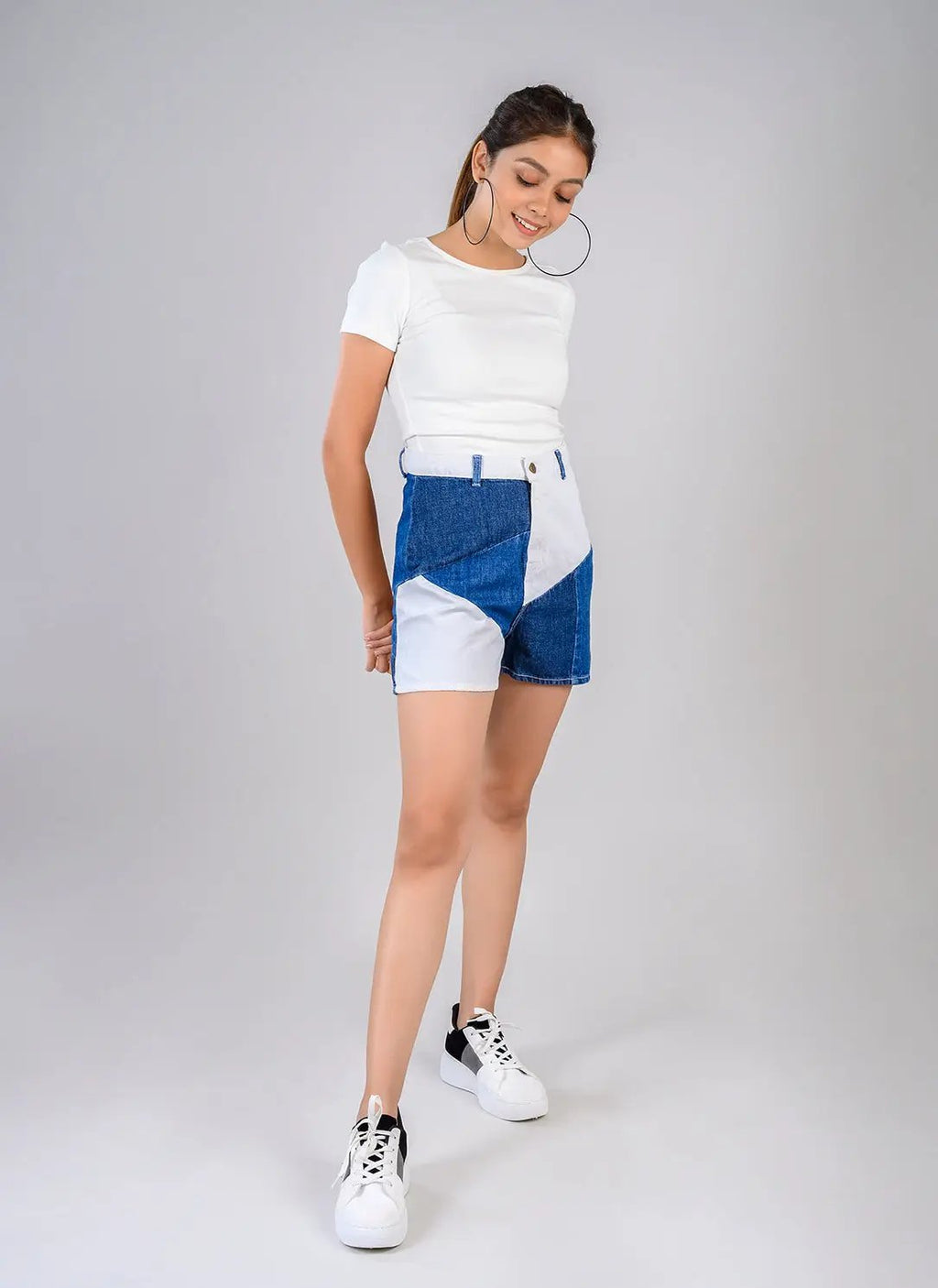 Patch Denim High Waist Shorts