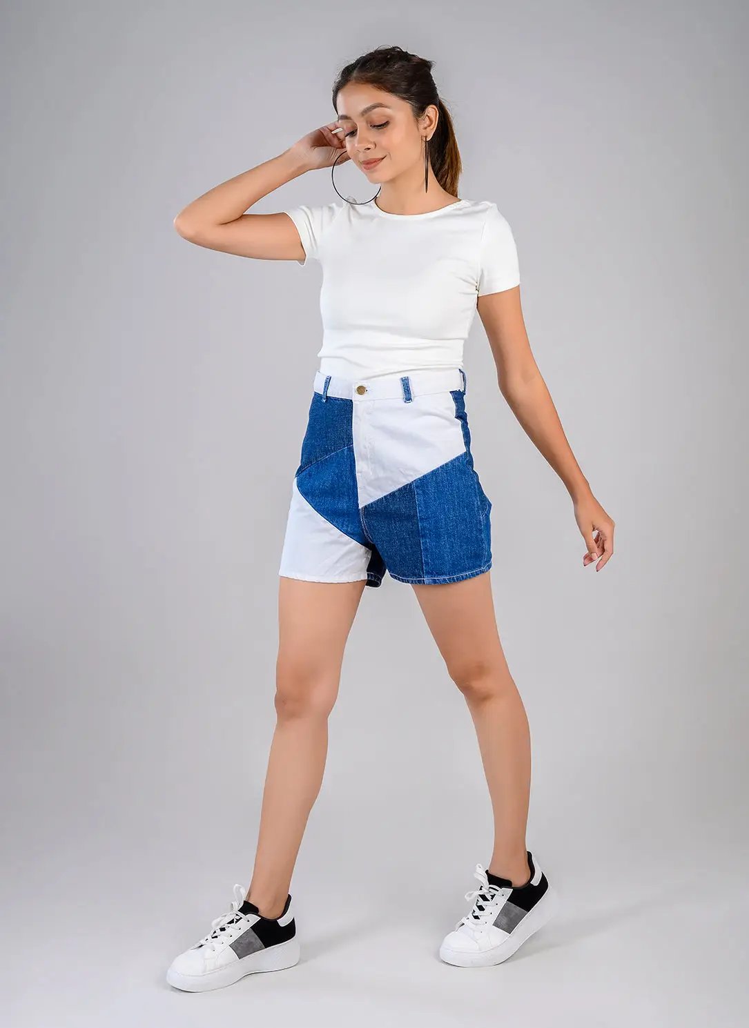 Patch Denim High Waist Shorts