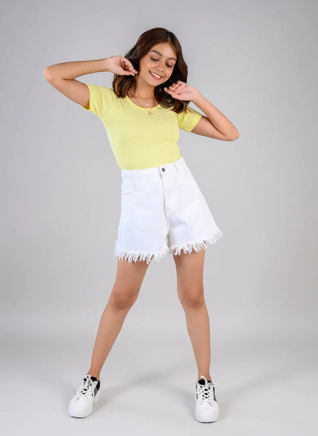 White High Waist Shorts With Fringe
