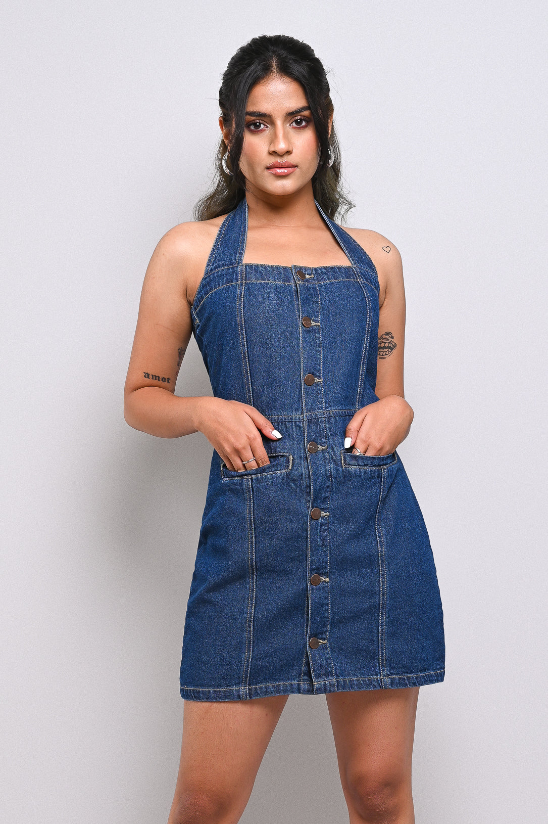 Blue Halter Women's Fitted Dress