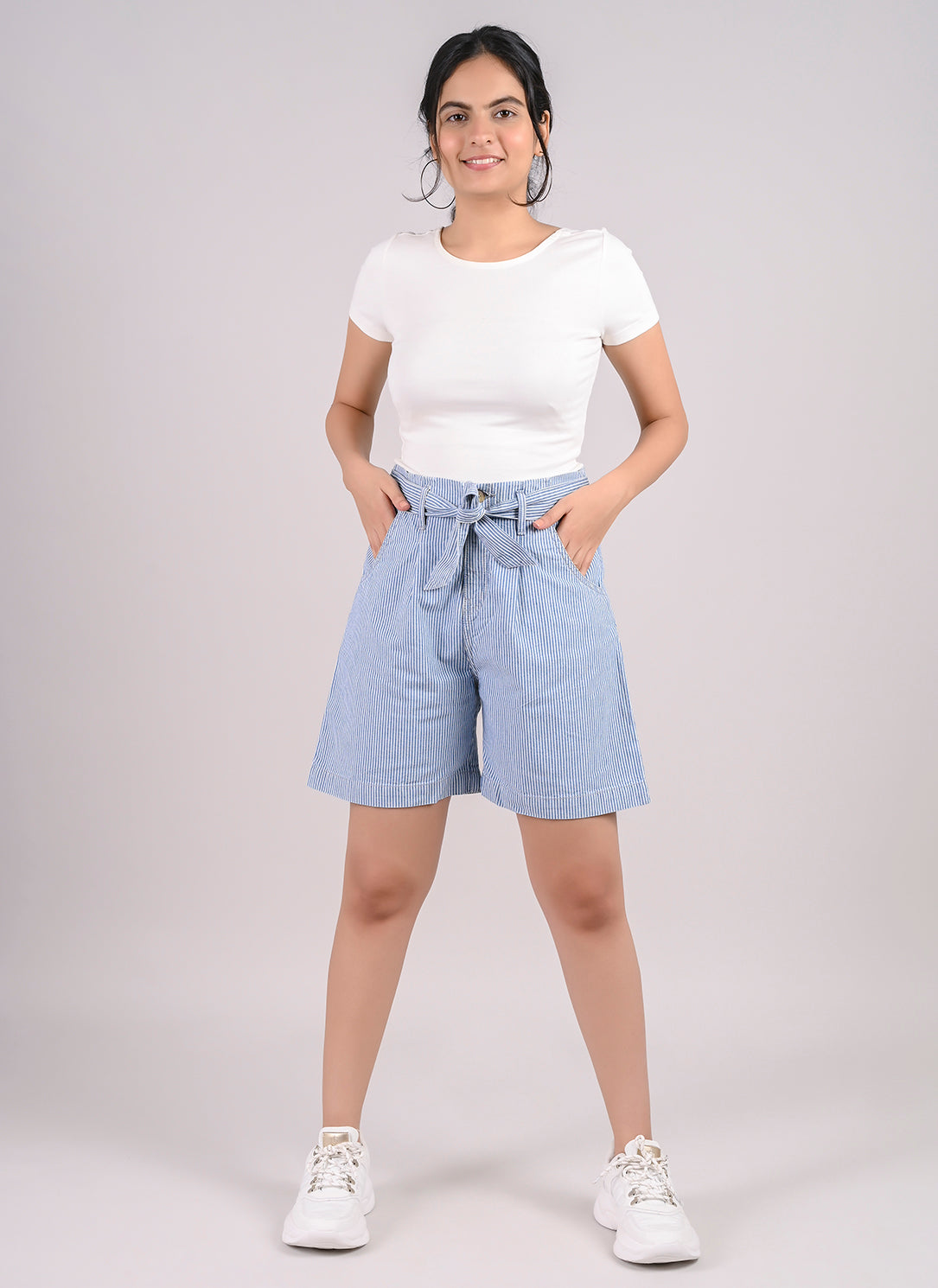 Stripe Bermuda Shorts With Belt