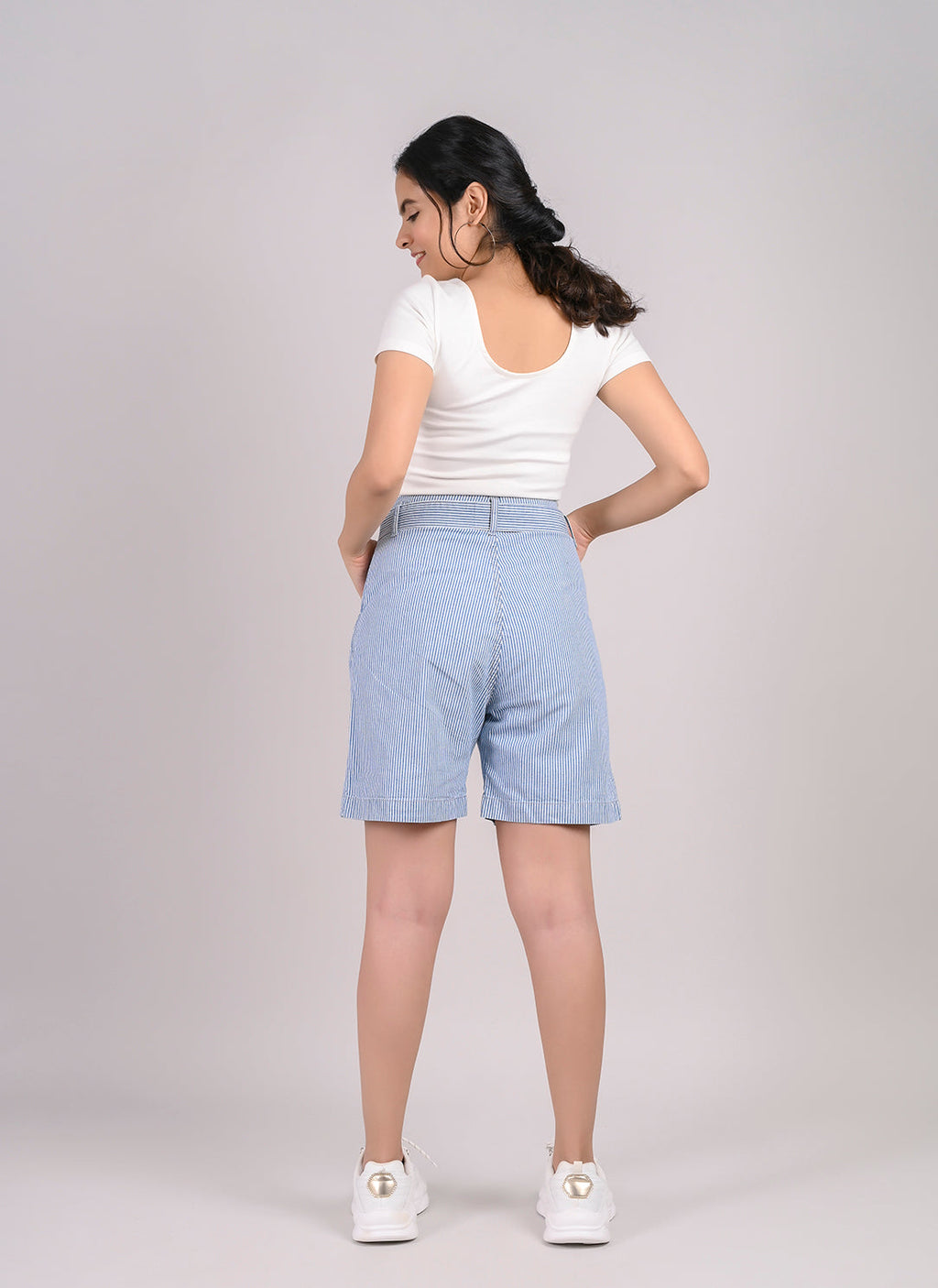 Stripe Bermuda Shorts With Belt