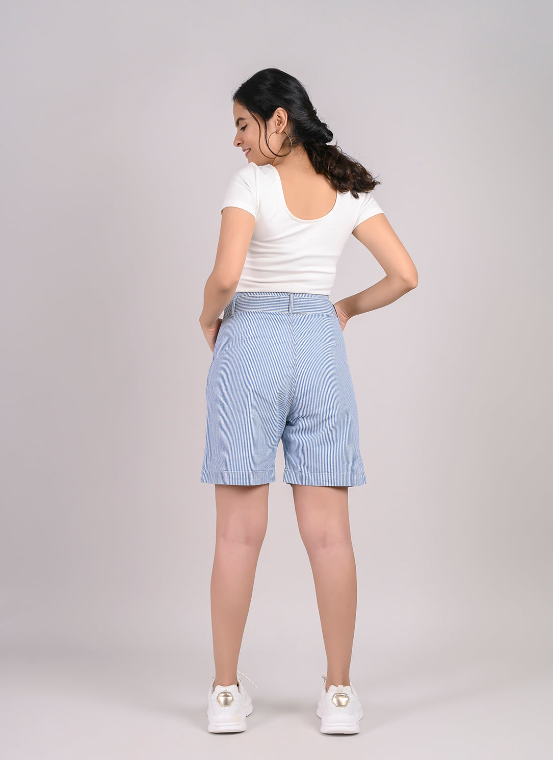 Stripe Bermuda Shorts With Belt