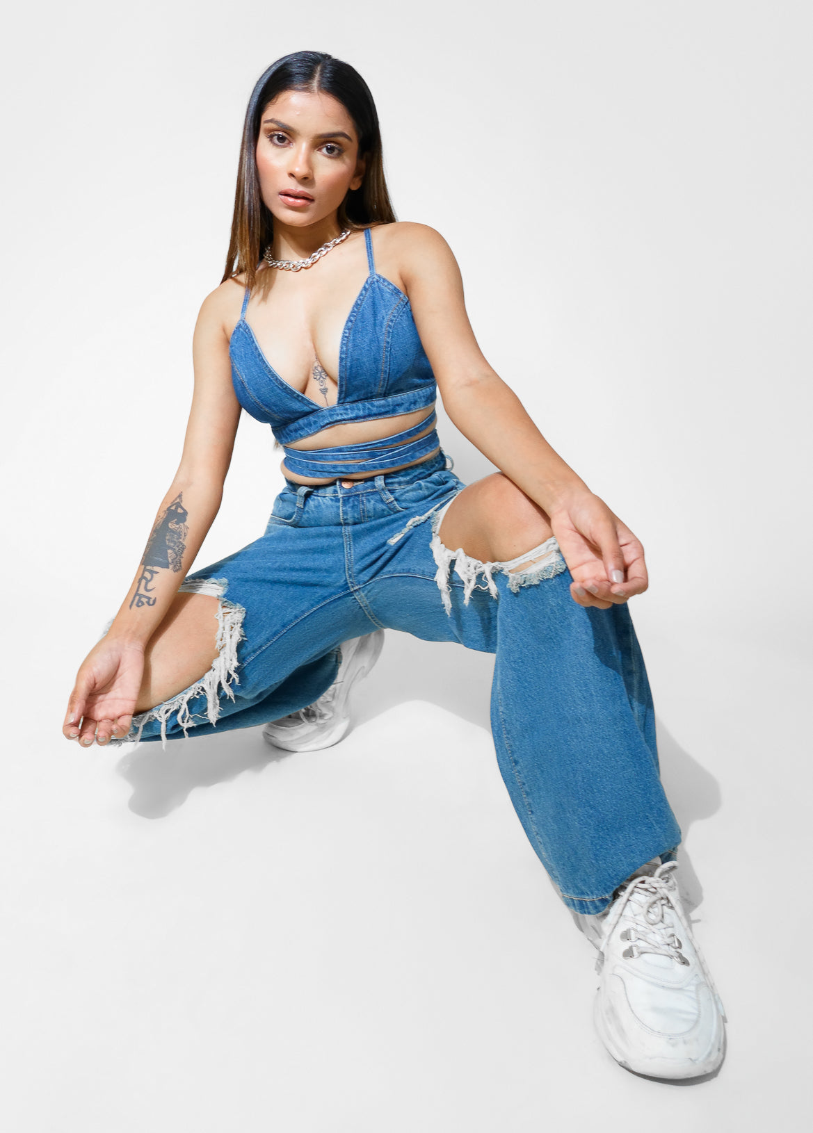 Tie Up Denim Bralette