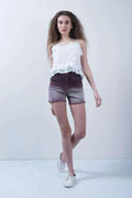 Ombre Maroon Denim High Rise Denim Shorts