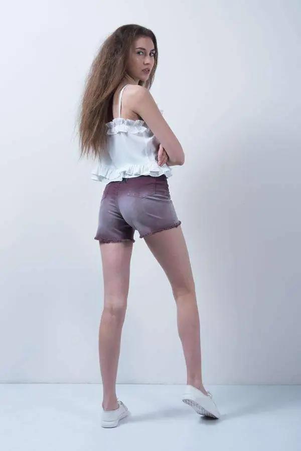 Ombre Maroon Denim High Rise Denim Shorts