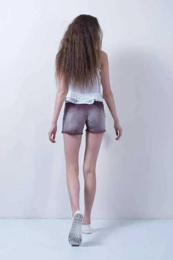 Ombre Maroon Denim High Rise Denim Shorts