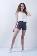 Maroon High Waist Denim Dyed Shorts
