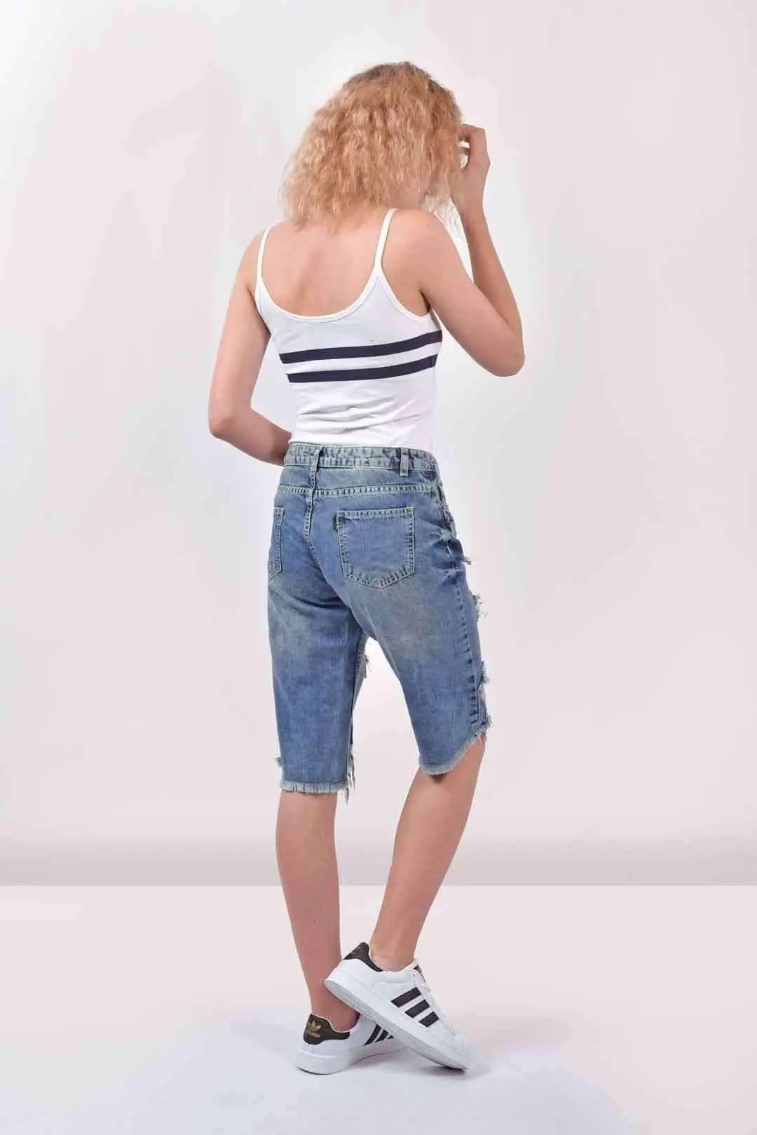 Distressed Denim Long Shorts