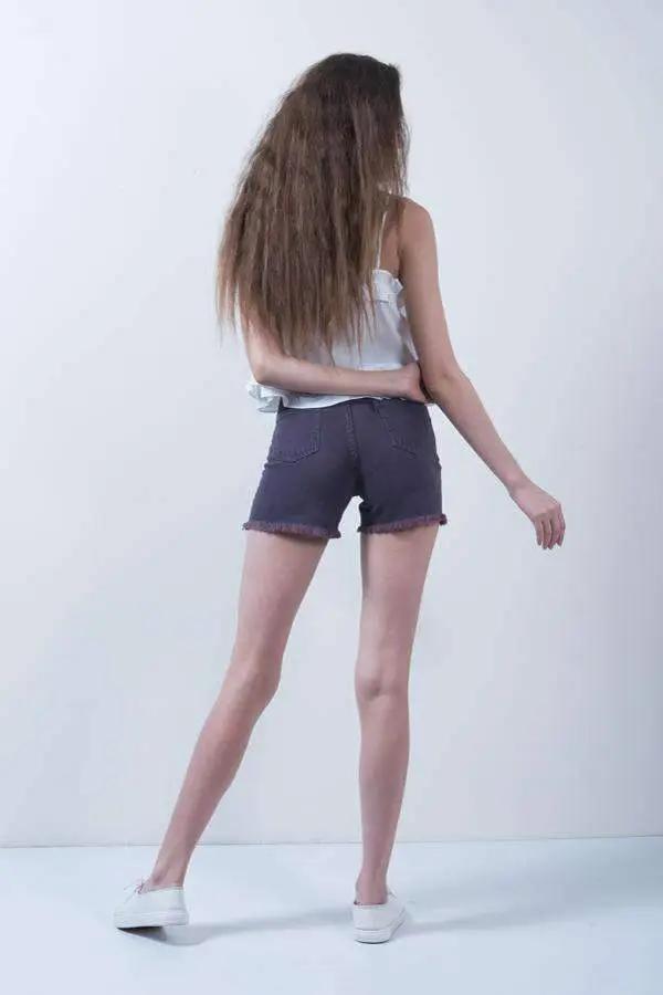 Maroon High Waist Denim Dyed Shorts