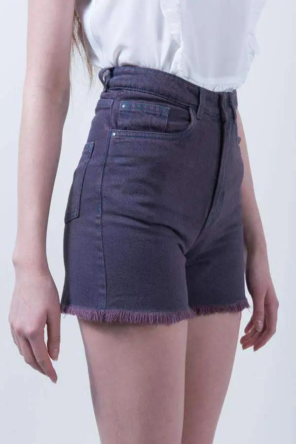 Maroon High Waist Denim Dyed Shorts