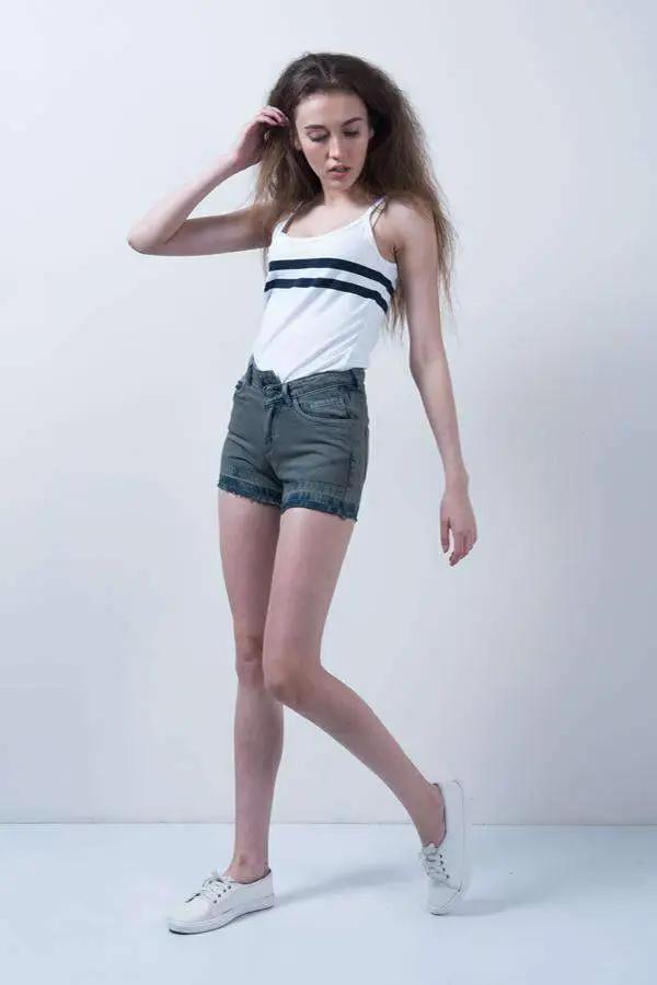Olive Denim High Waist Button Up Shorts