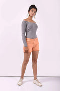 Orange Denim Side Tape Detailed Shorts