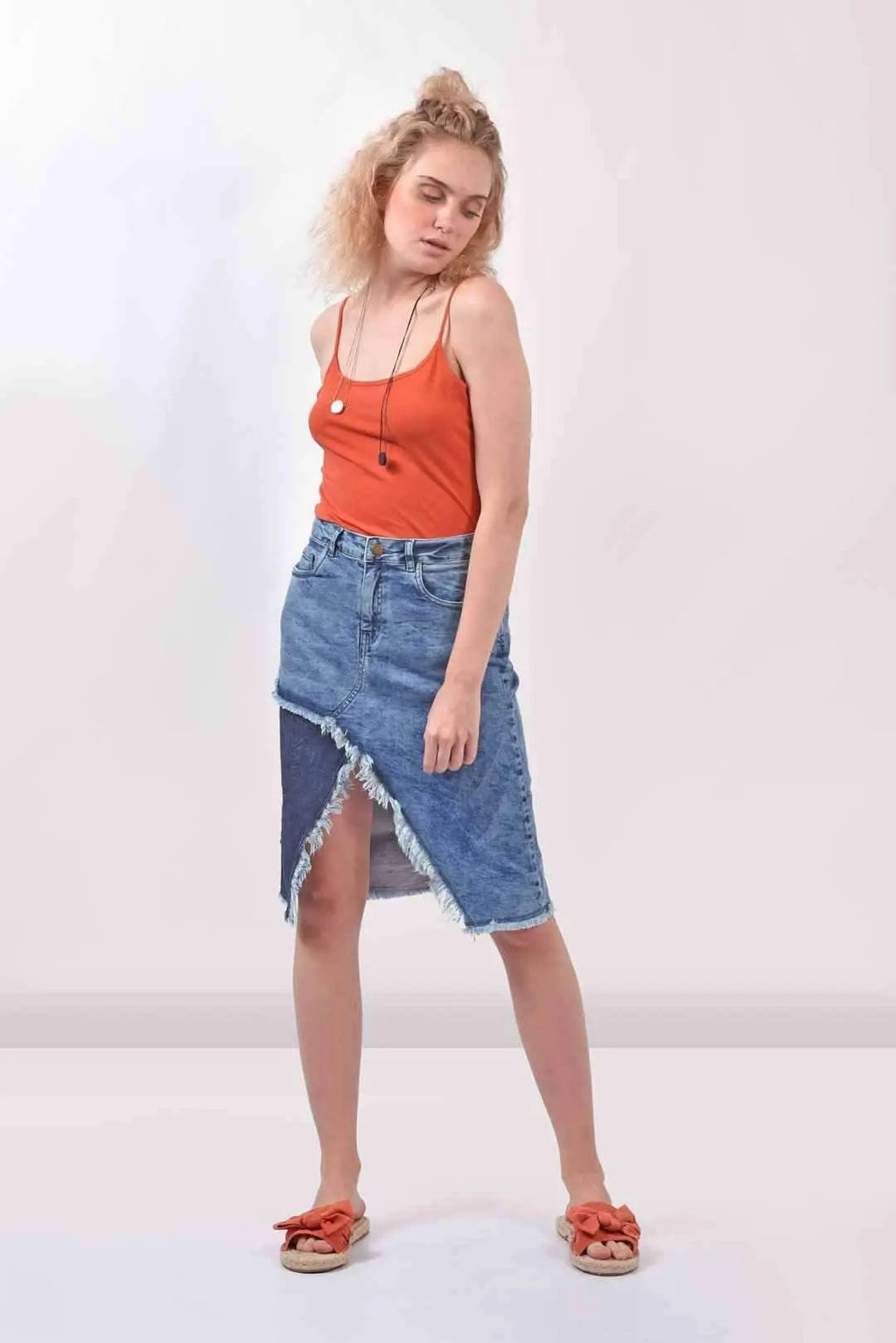 Patched Denim Skirt