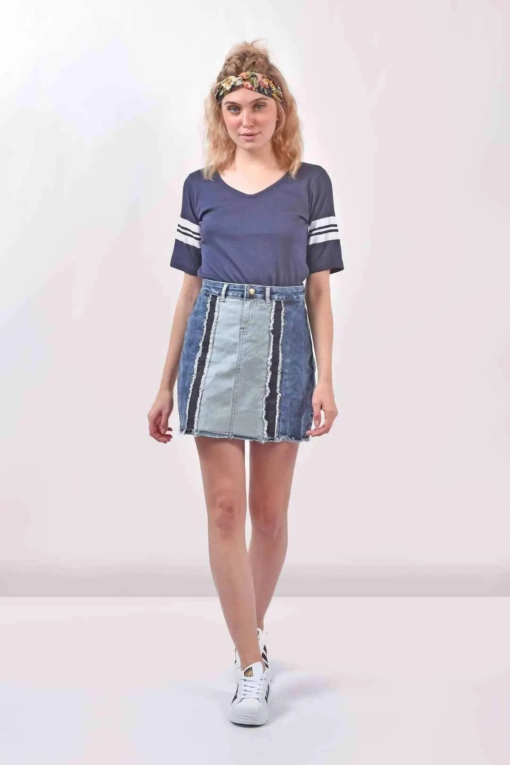 Paneled Denim Skirt