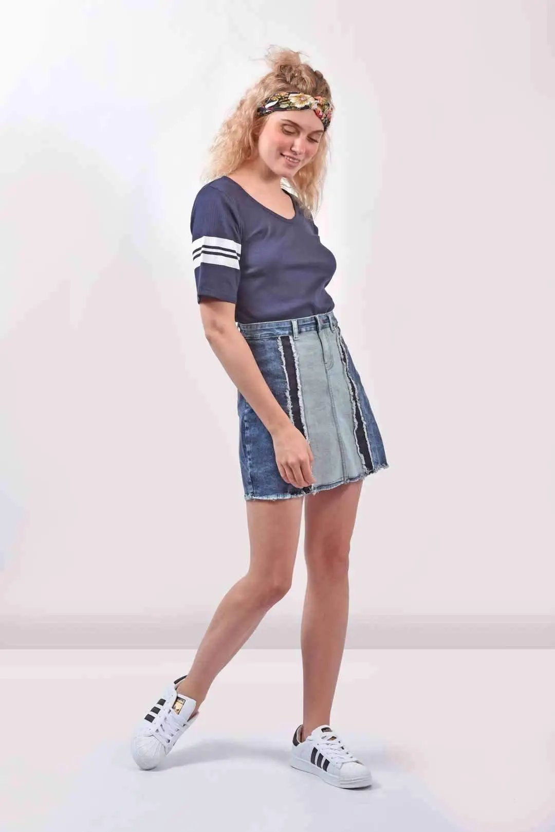 Paneled Denim Skirt