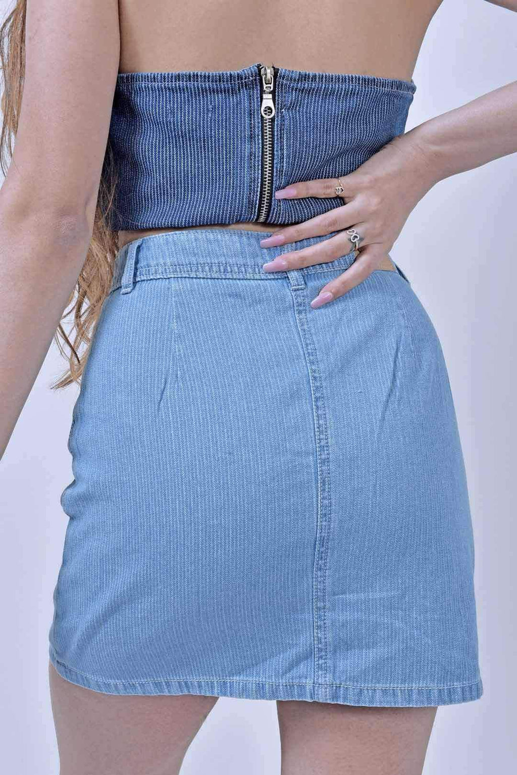 Stm Light Blue Zip-Up Denim Skirt