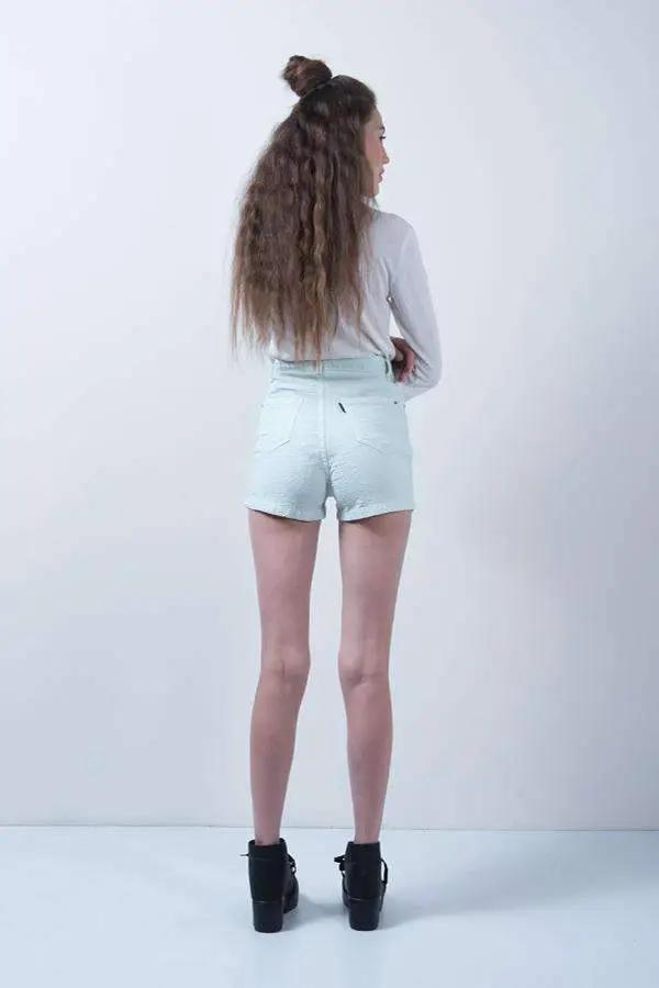 Light Green Denim High Waist Denim Hot Shorts