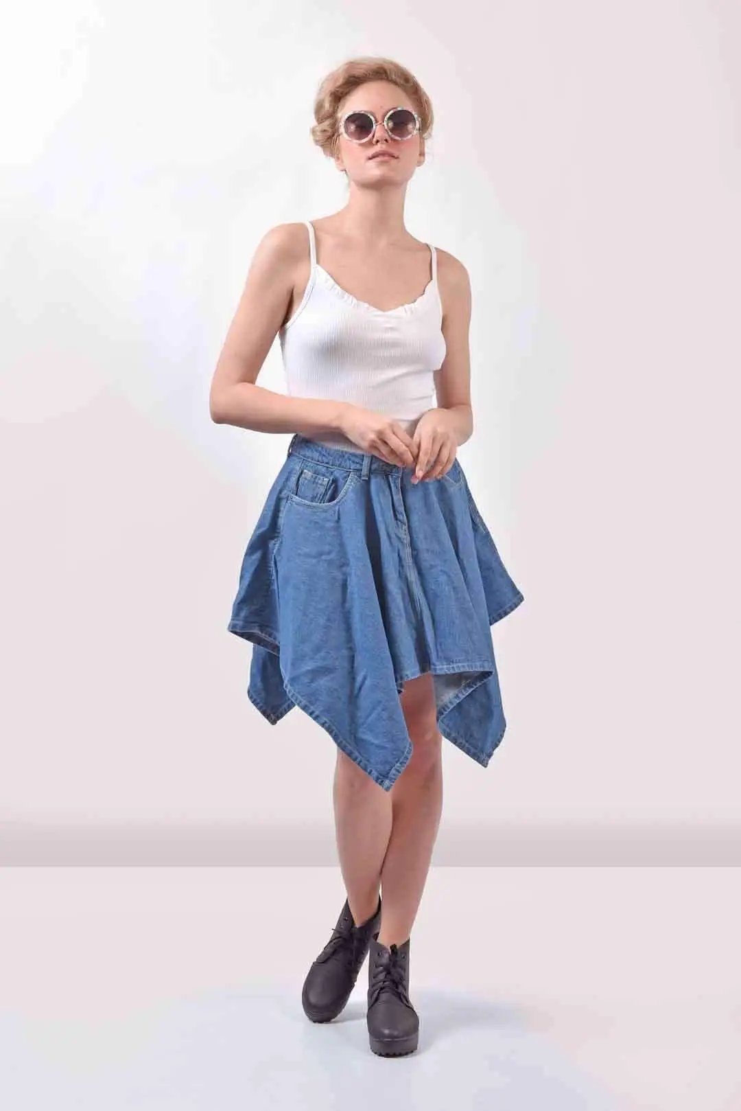 Flared Denim Light Blue Skirt