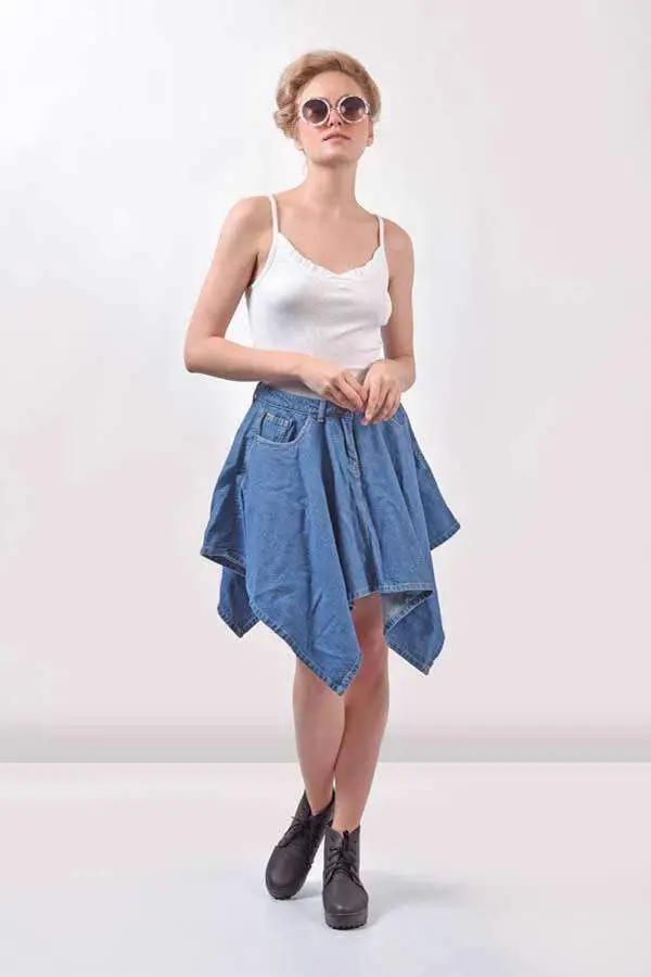Flared Denim Light Blue Skirt