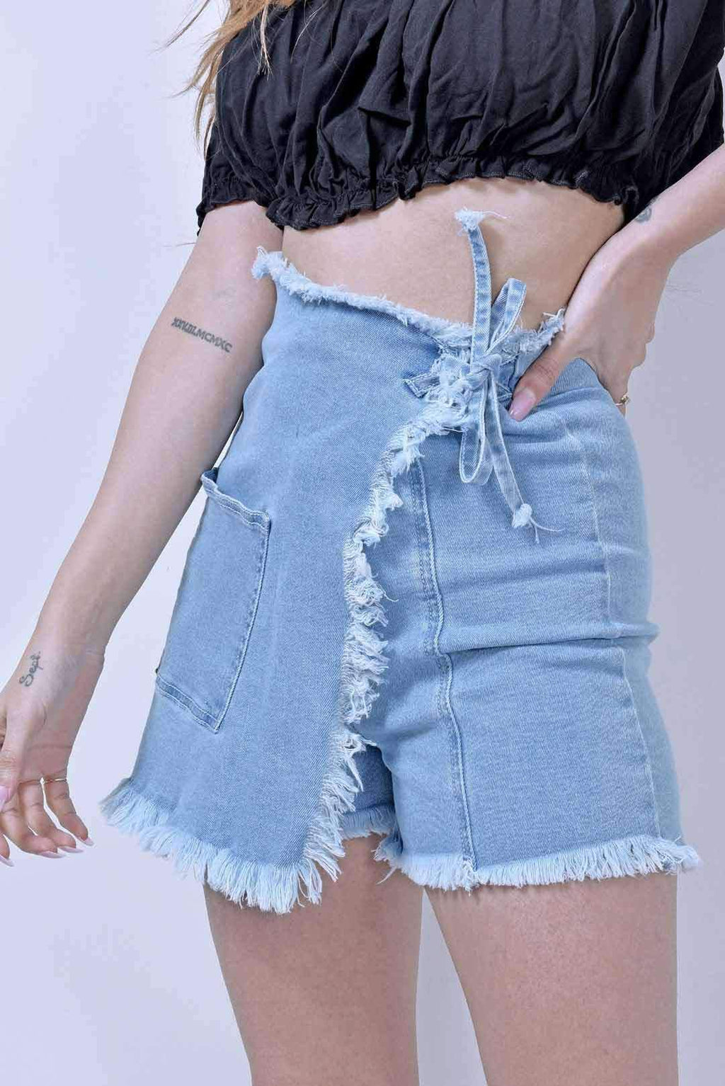 Stm Light Blue Denim Wrap Around Shorts