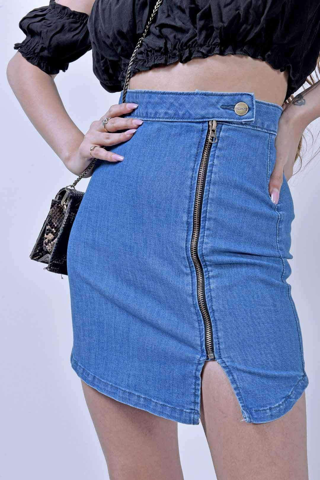 Stm Asymmetrical Zip Detailed Denim Skirt