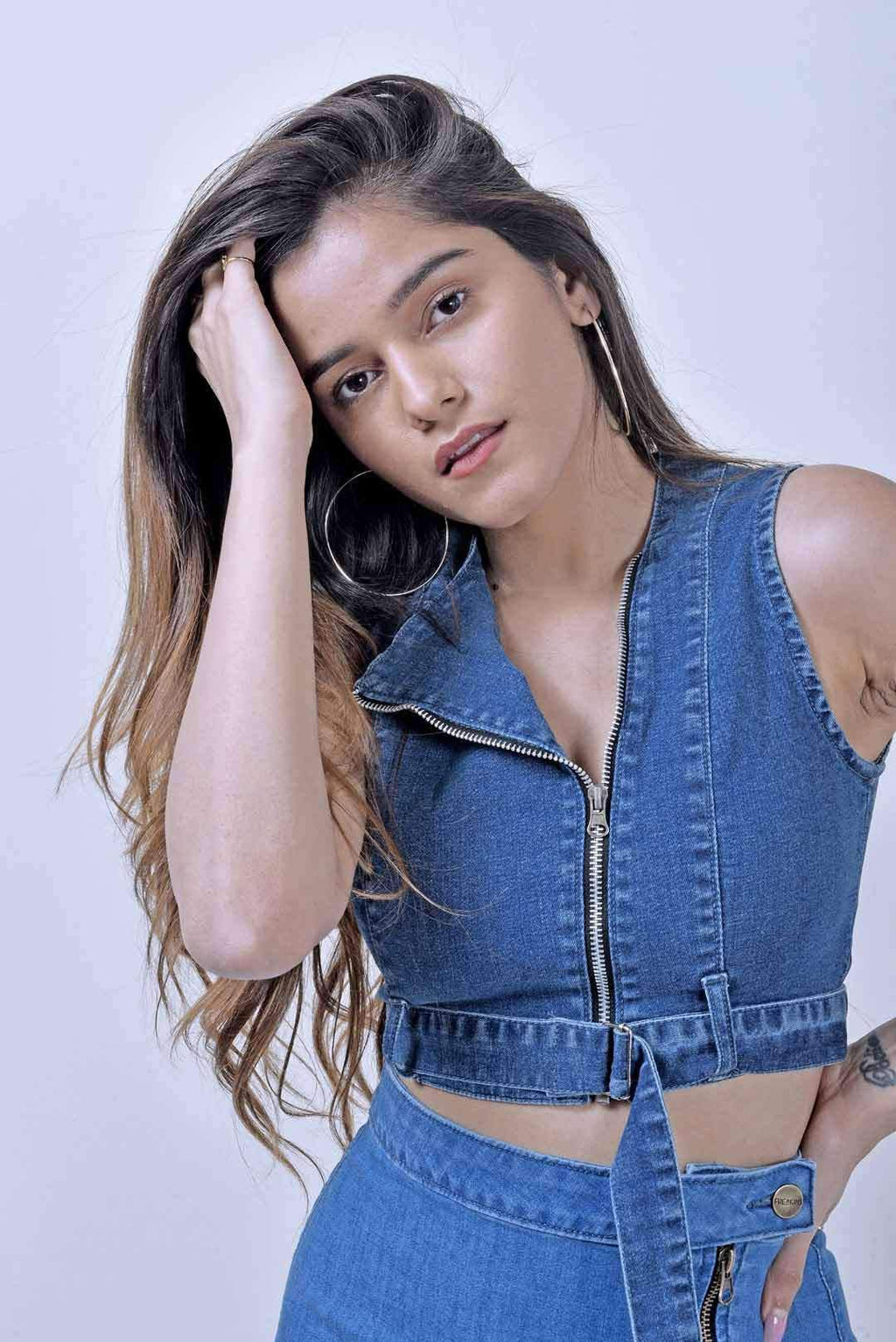 Stm Mid Blue Denim Belt Detailed Top