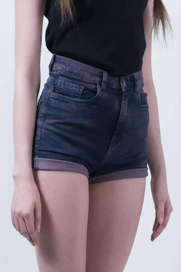 Maroon Dyed Denim High Waist Shorts