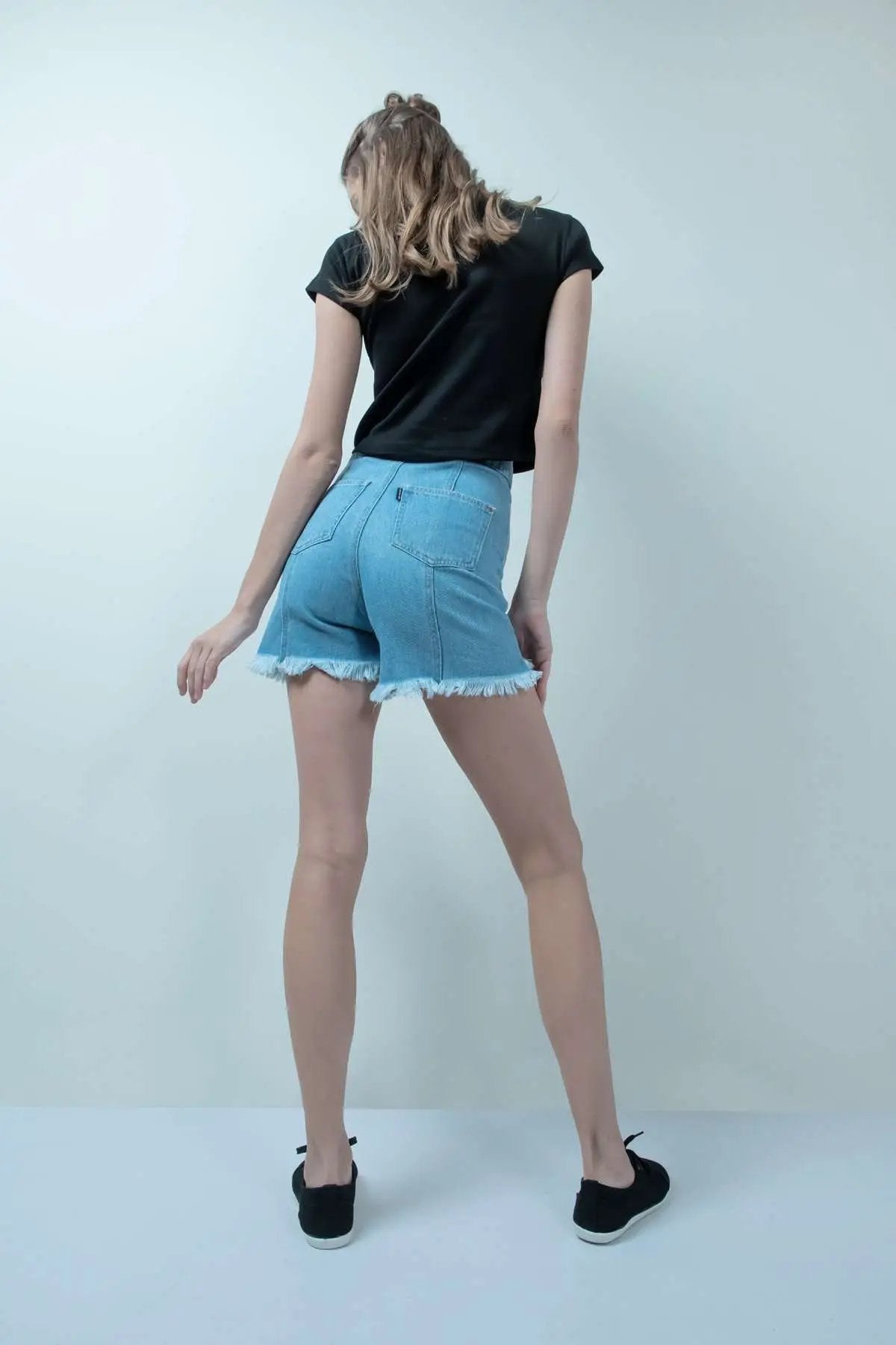 Eco Washed Denim Shorts With Uneven Hem