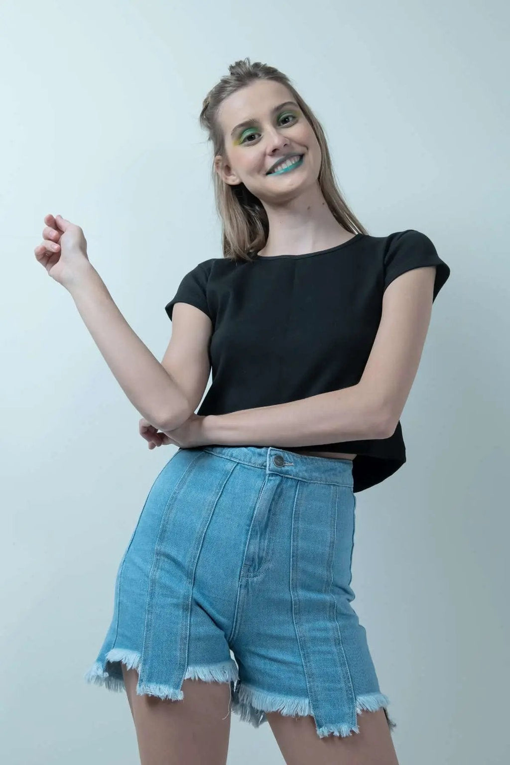 Eco Washed Denim Shorts With Uneven Hem