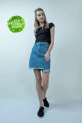 Eco Washed Light Blue Denim Skirt With Uneven Hem