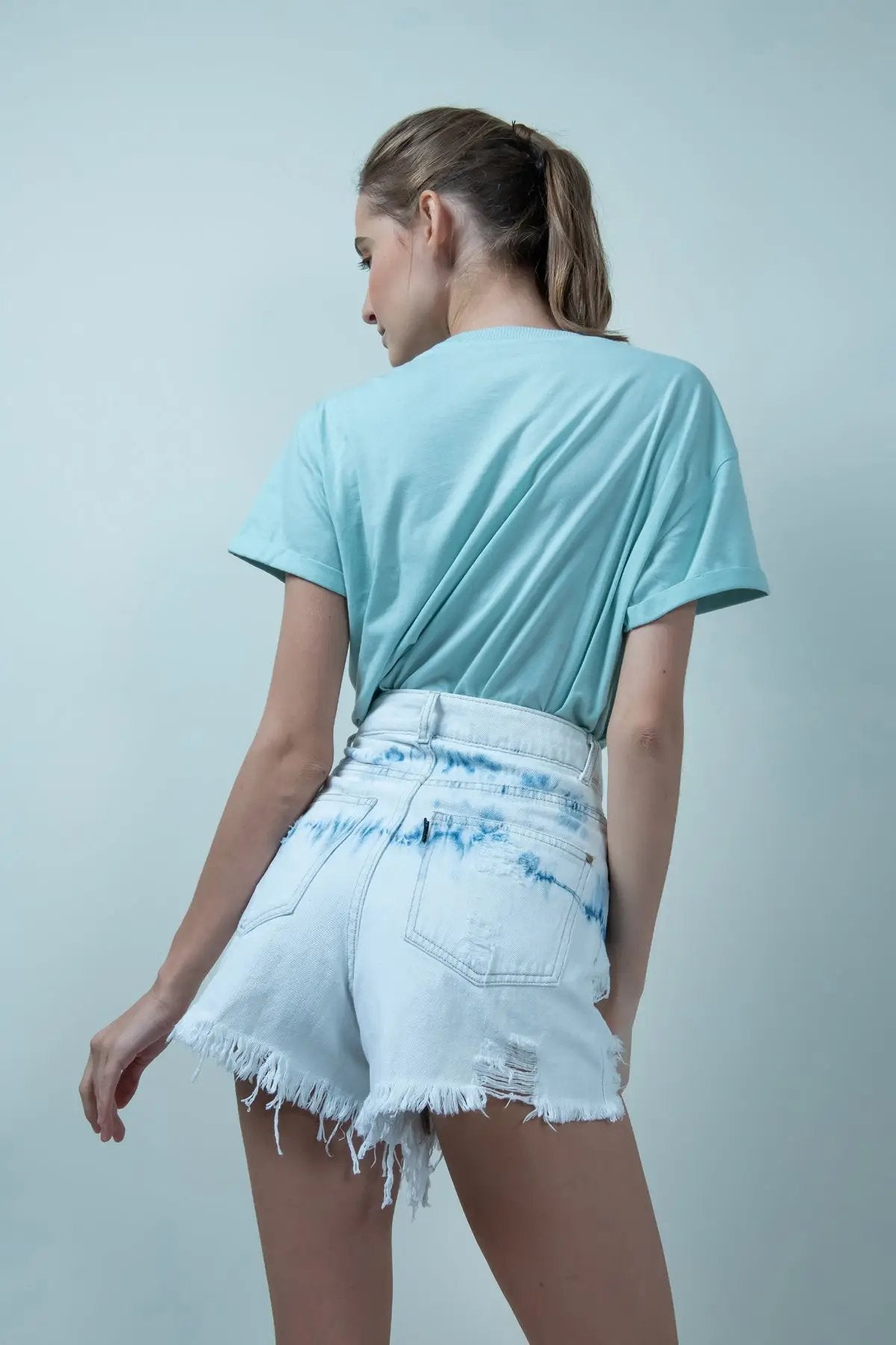 Tie-Dye White-Blue Denim Distressed Hot Shorts