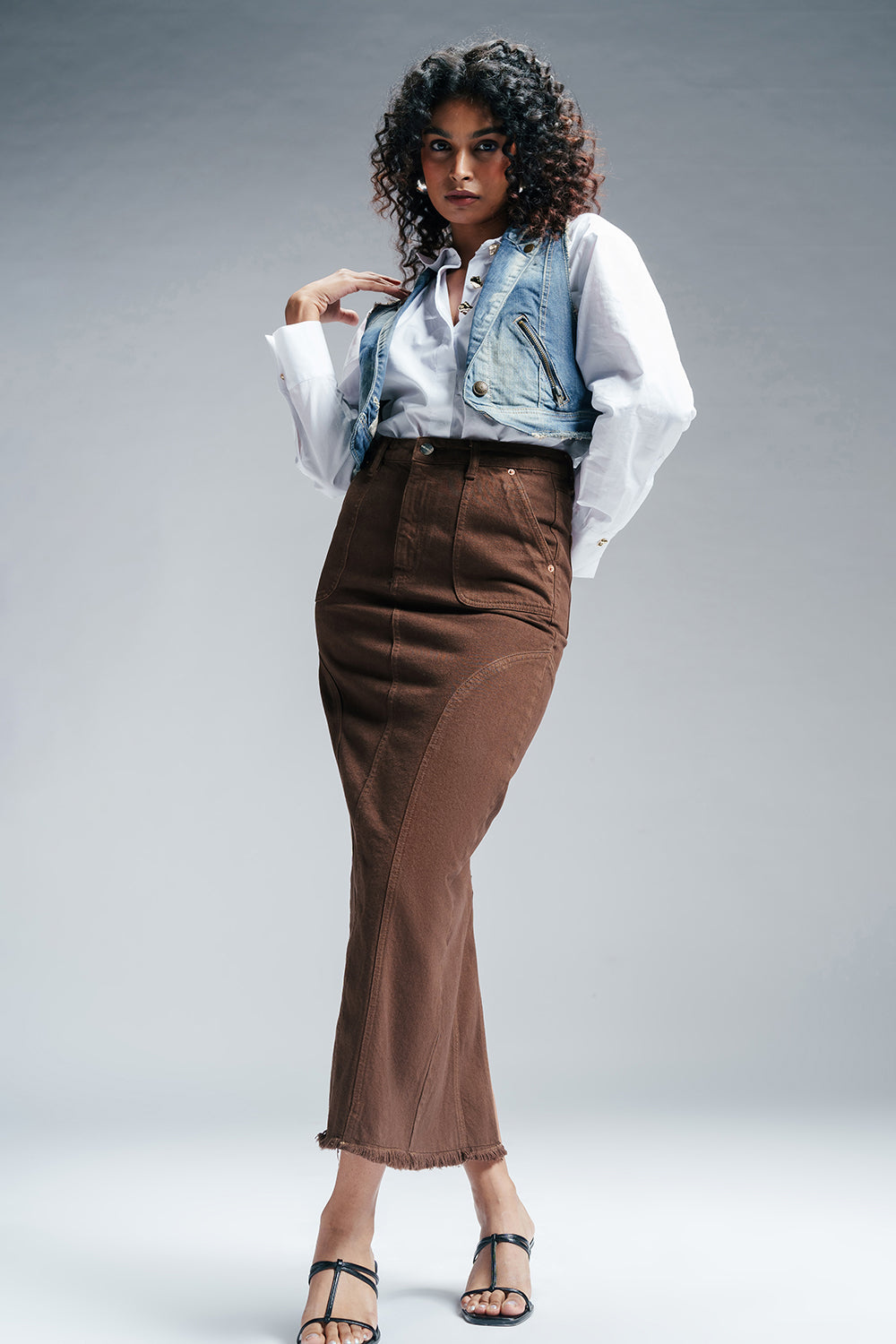 Cinnamon Swirl Denim Carpenter Skirt