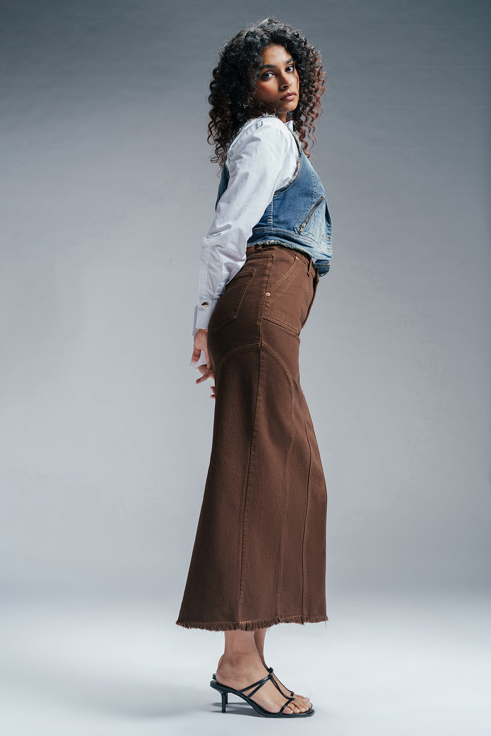 Cinnamon Swirl Denim Carpenter Skirt