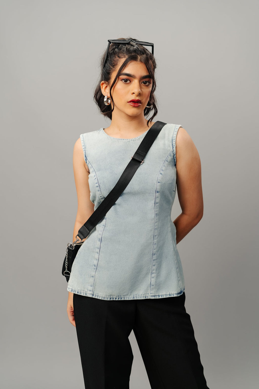 Retro Back Tie Up Denim Top