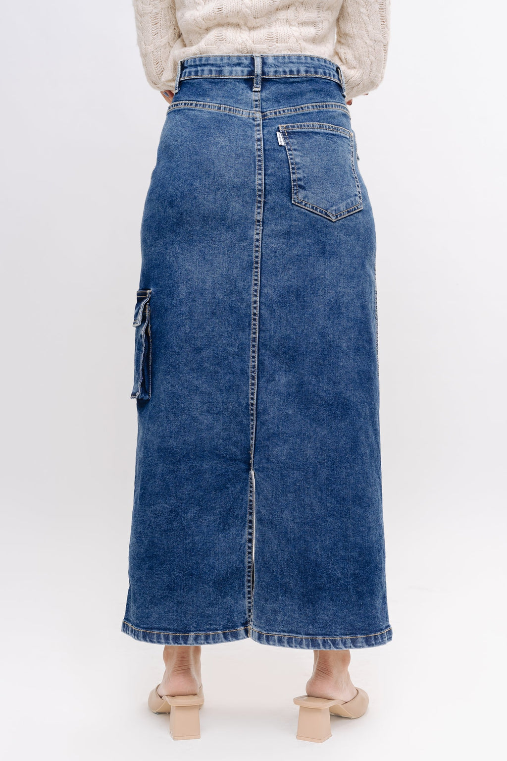 Denim Cargo Midi Skirt