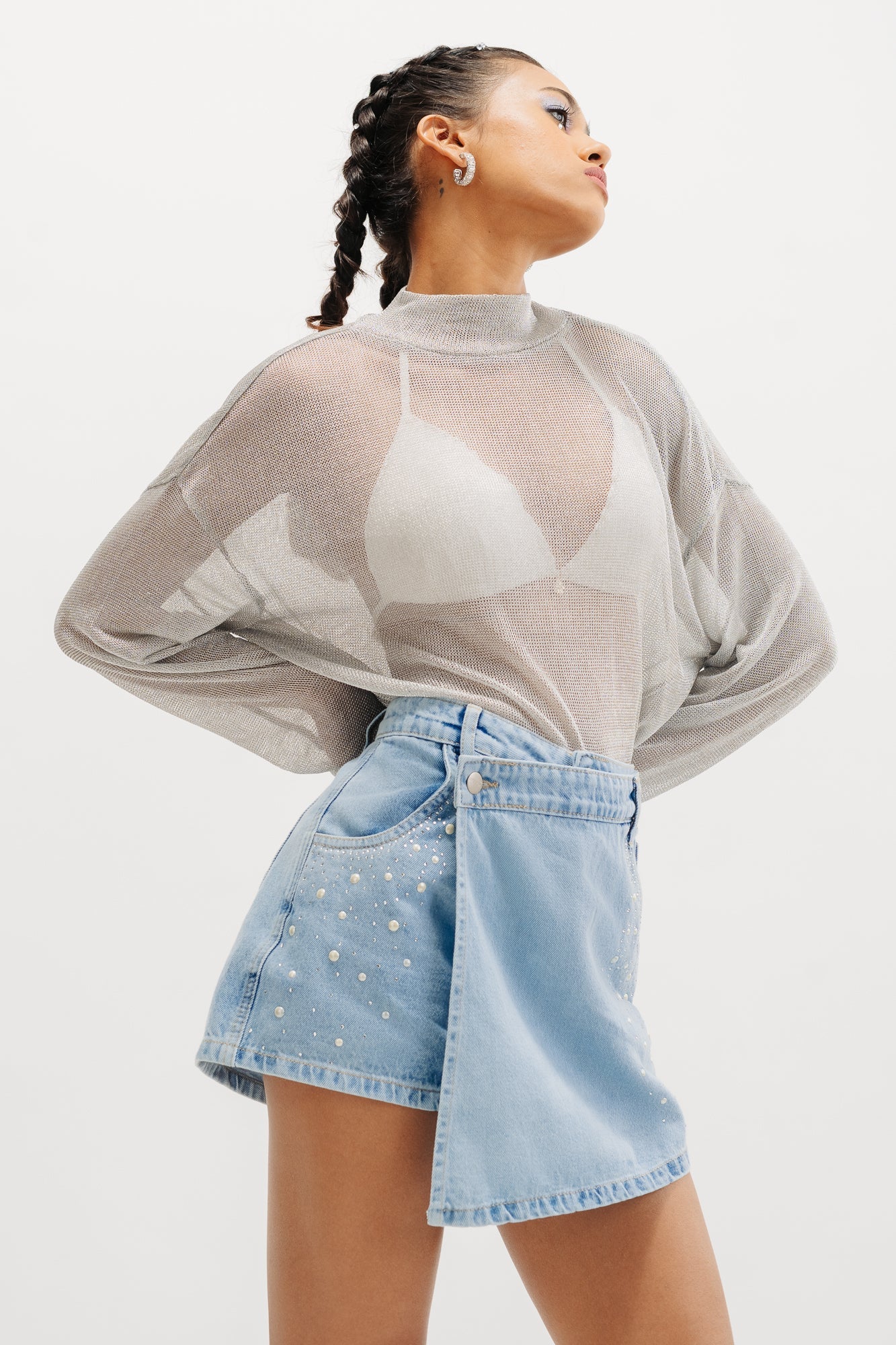 Embellished Assymetrical Light Skort