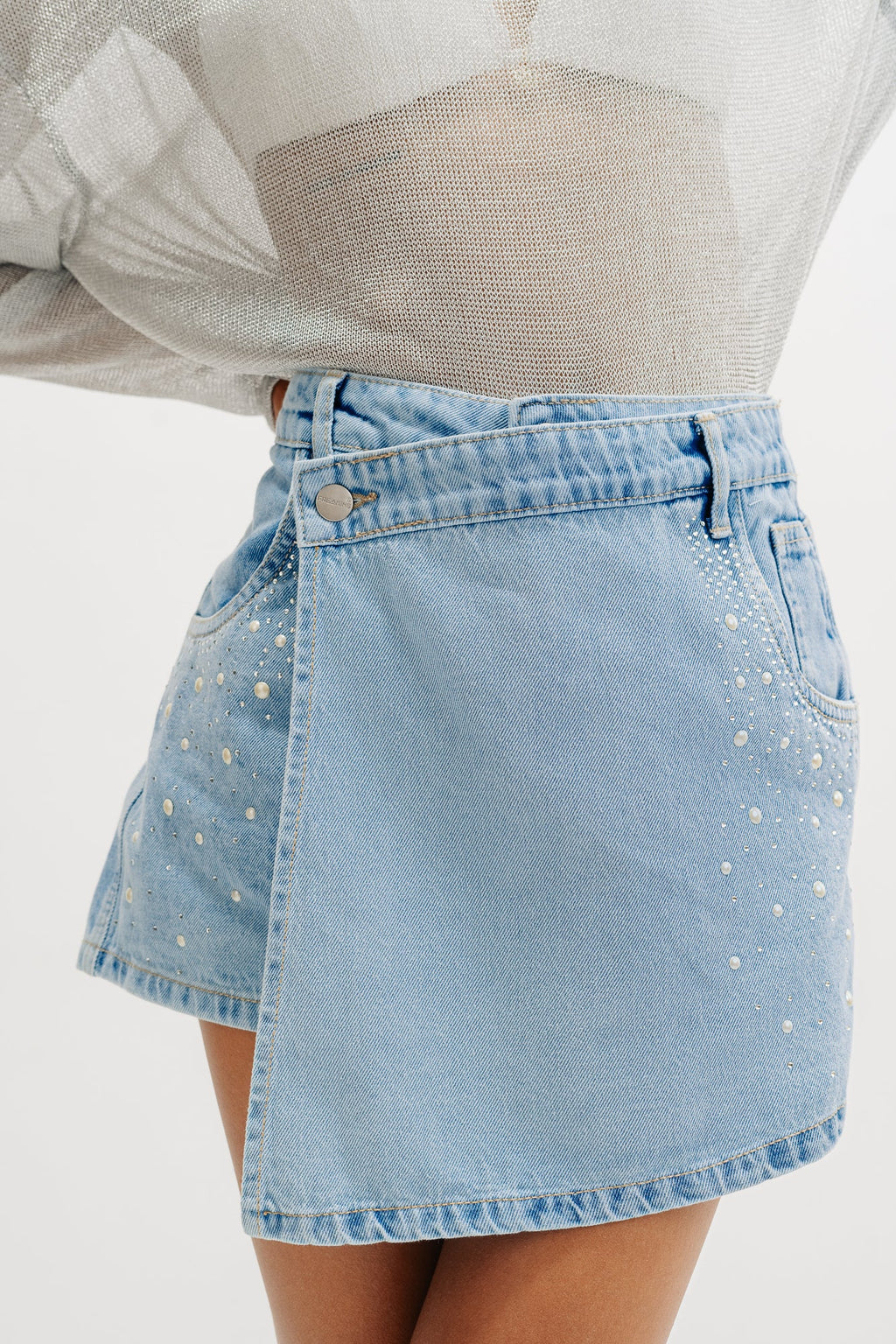 Embellished Assymetrical Light Skort