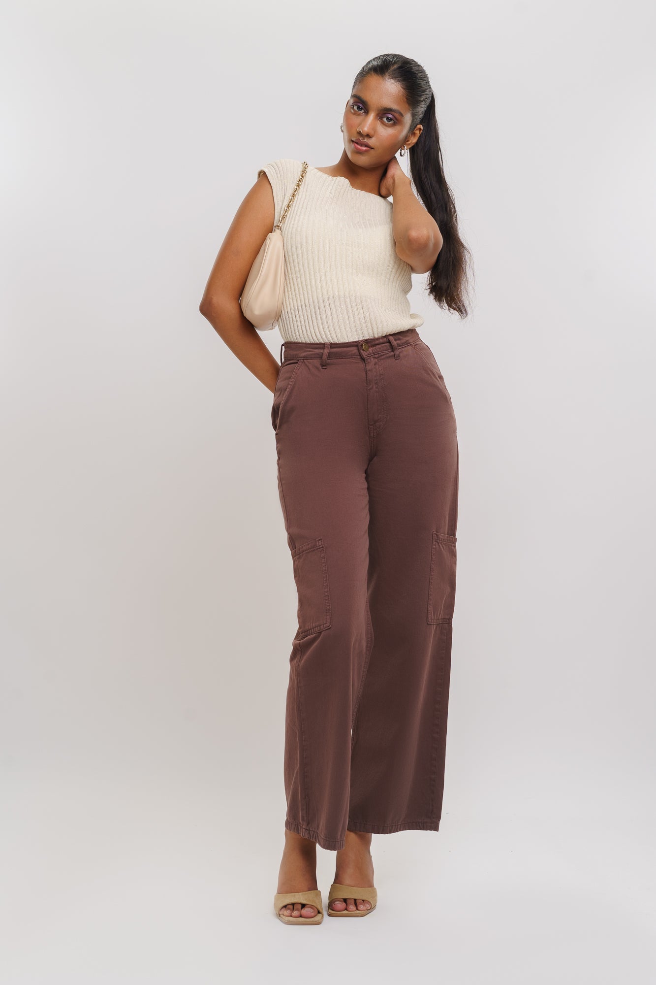 Wood Brown Women's Straight Cargo Jeans