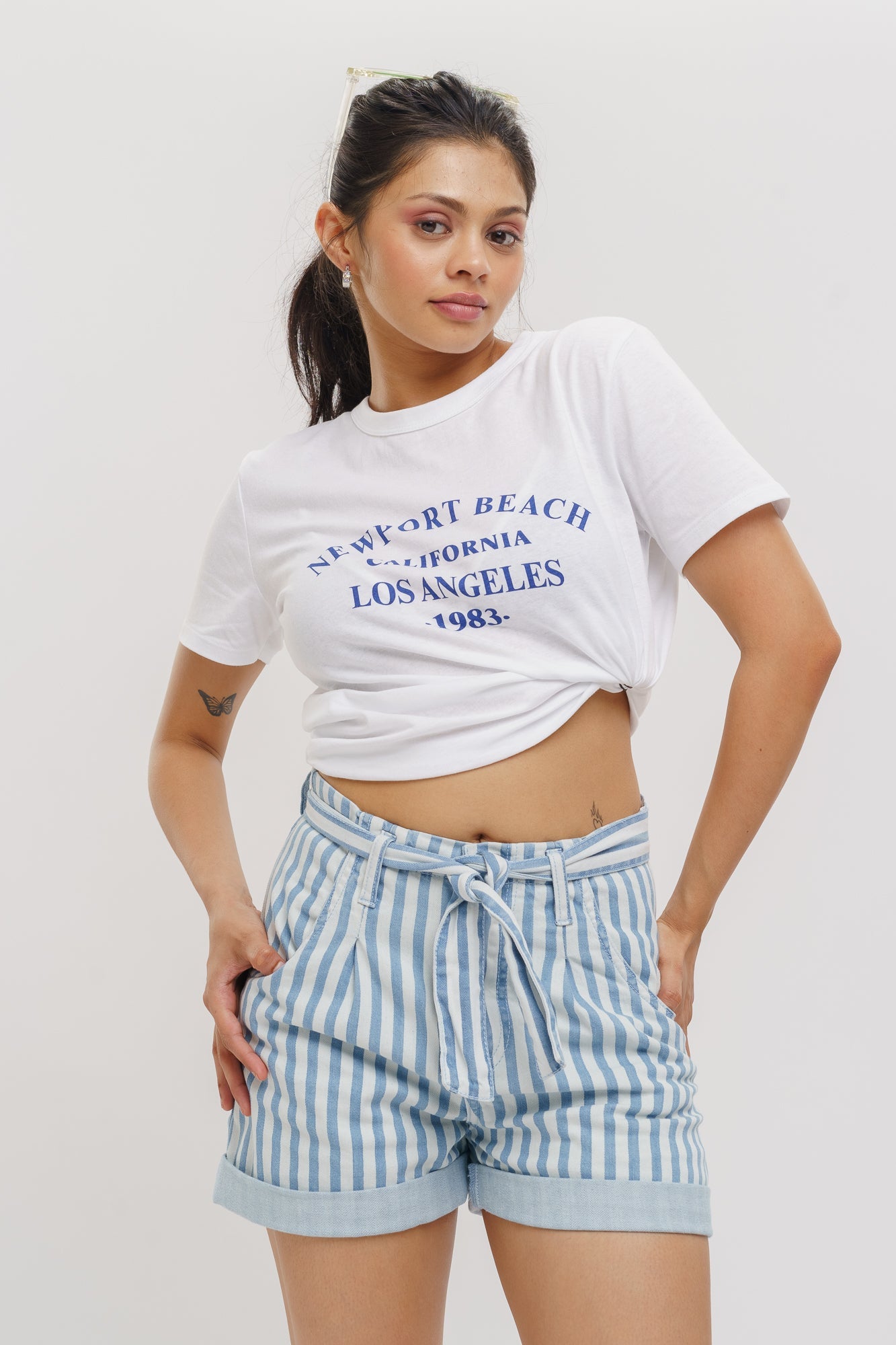 Belted Blue Stripe Shorts