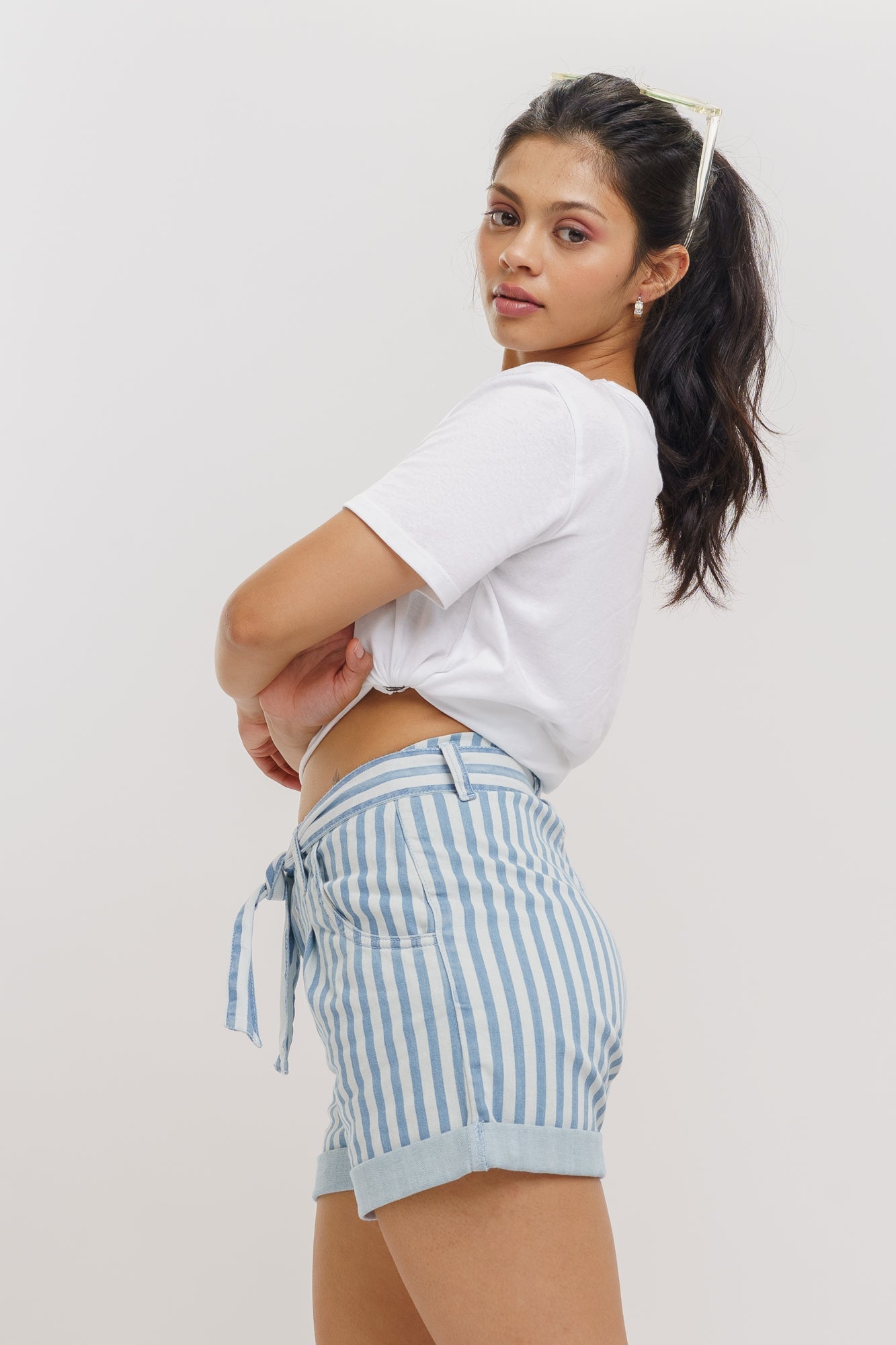 Belted Blue Stripe Shorts