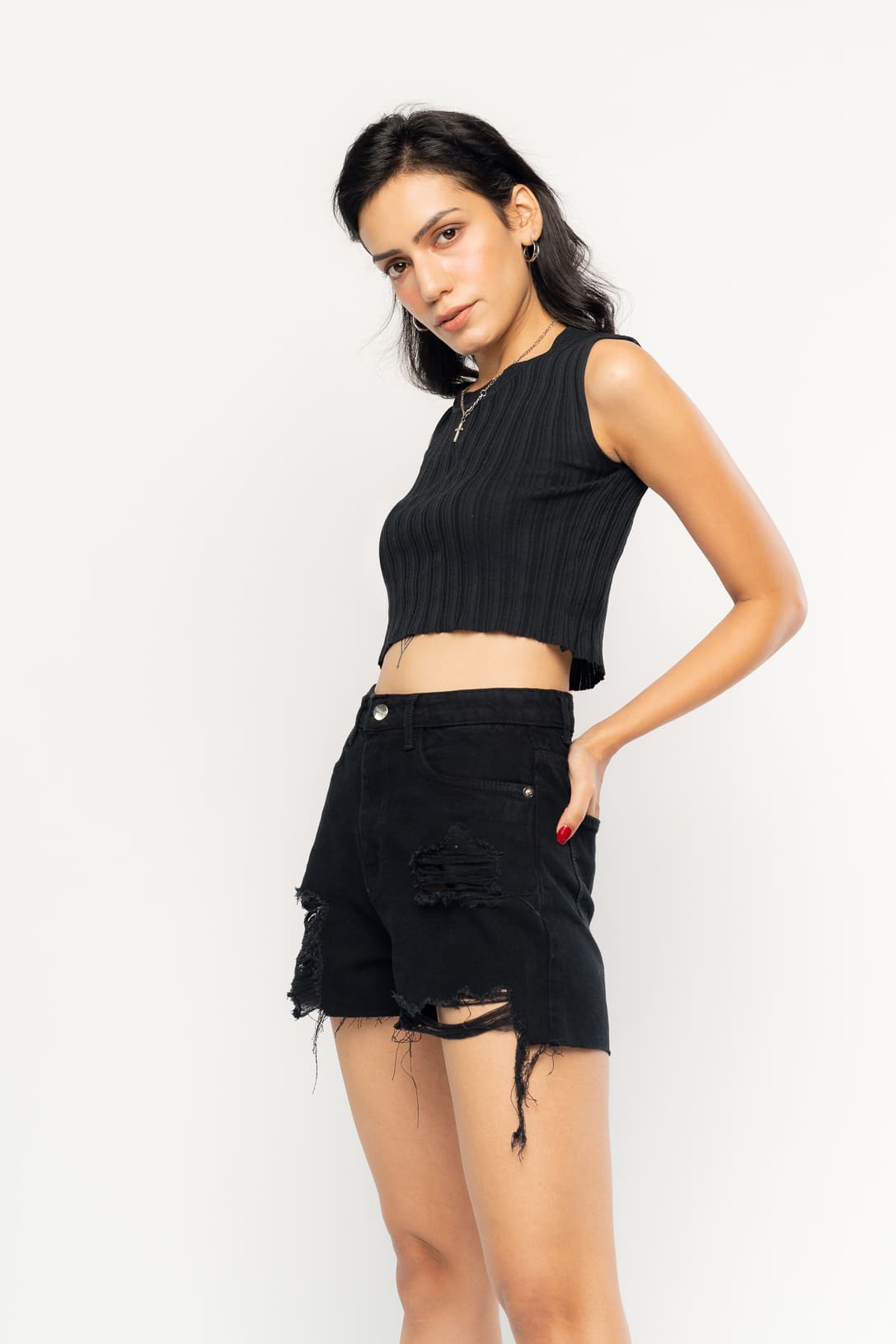 Black Distressed Shorts