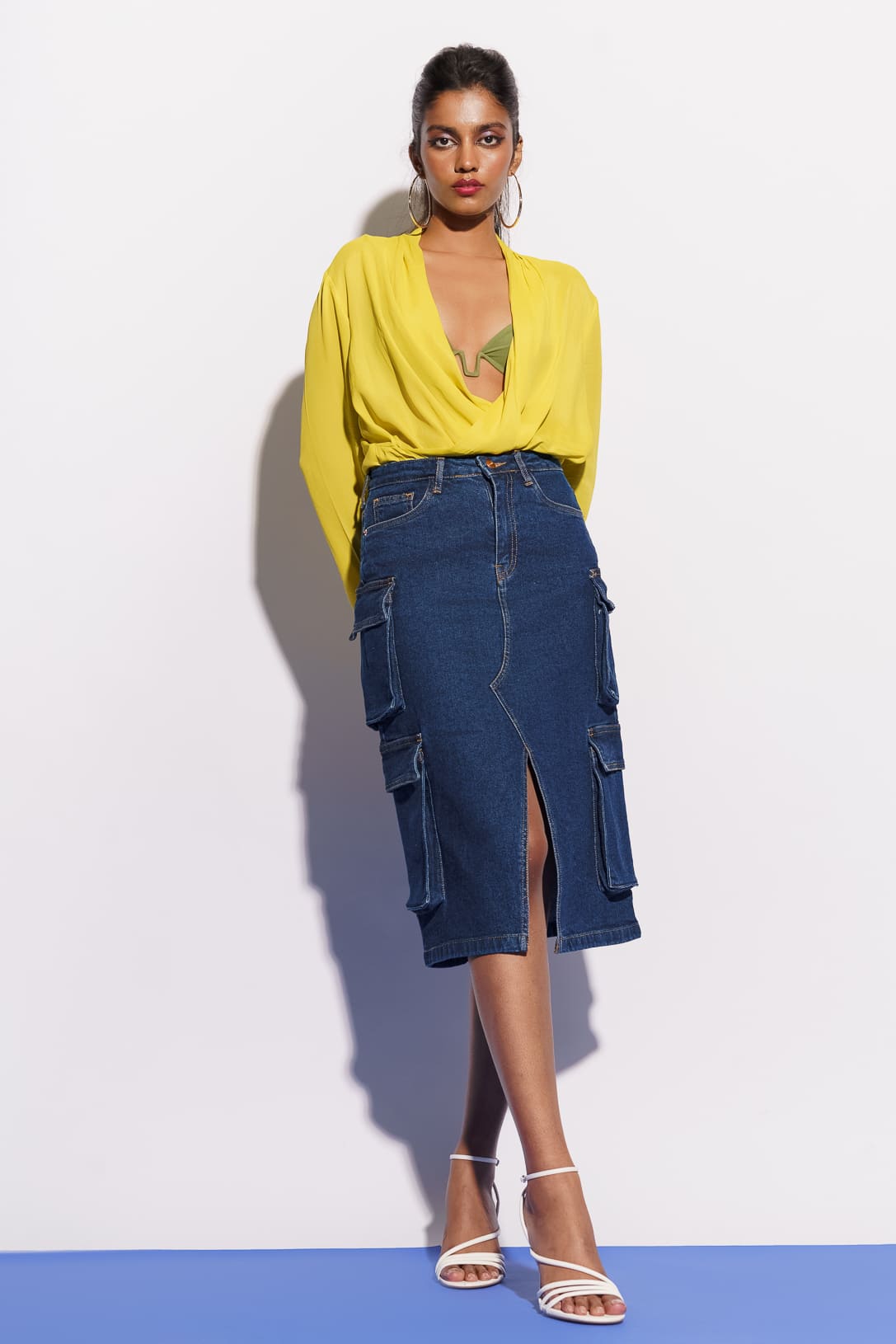 Blue Women's Cargo Bodycon Skirt