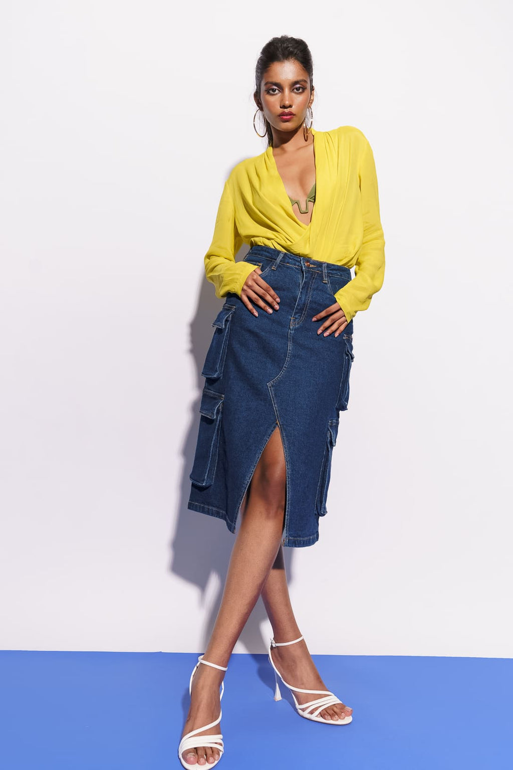 Blue Women's Cargo Bodycon Skirt
