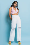 White Distress Women's Wide Jeans